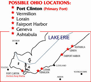 Possible fishing charter locations: Port Clinton, OH, and Vermilion, Ohio